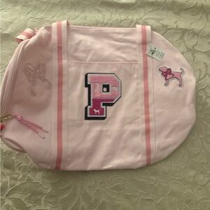 Love Shack Fancy Pink  Tote Bag with Embroidered Letter and Dog